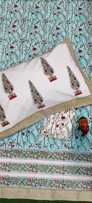 Premium Hand Block Printed Cotton Bedsheet with Pillow Cover