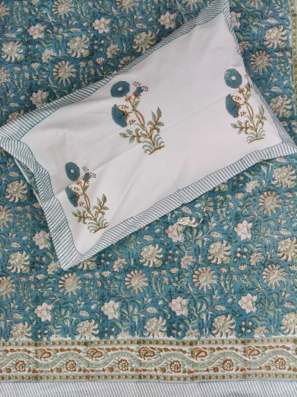 Premium Hand Block Printed Cotton Bedsheet with Pillow Cover
