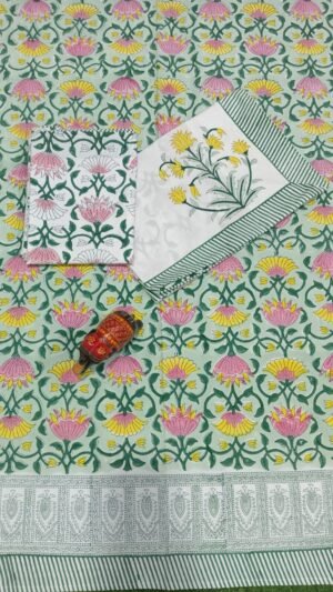 Premium Hand Block Printed Cotton Bedsheet with Pillow Cover