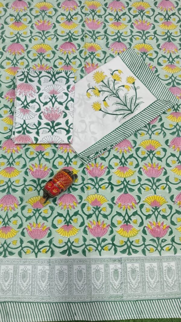 Premium Hand Block Printed Cotton Bedsheet with Pillow Cover